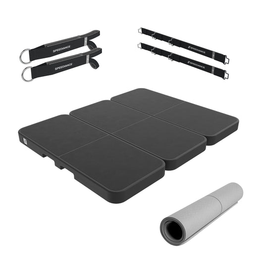 Speediance Pilates Kit components: foldable mat, ankle straps and attachment straps